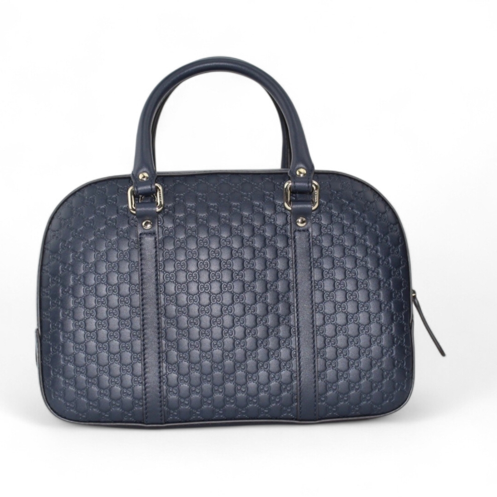 Gucci Navy GG Embossed Leather Top-Handle Bag - Picture 3 of 8
